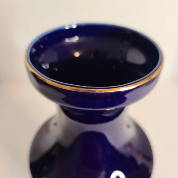 Japanese-Style Vase Cobalt Blue Bird Design Detailed in Gold 10" - Picture 4 of 5